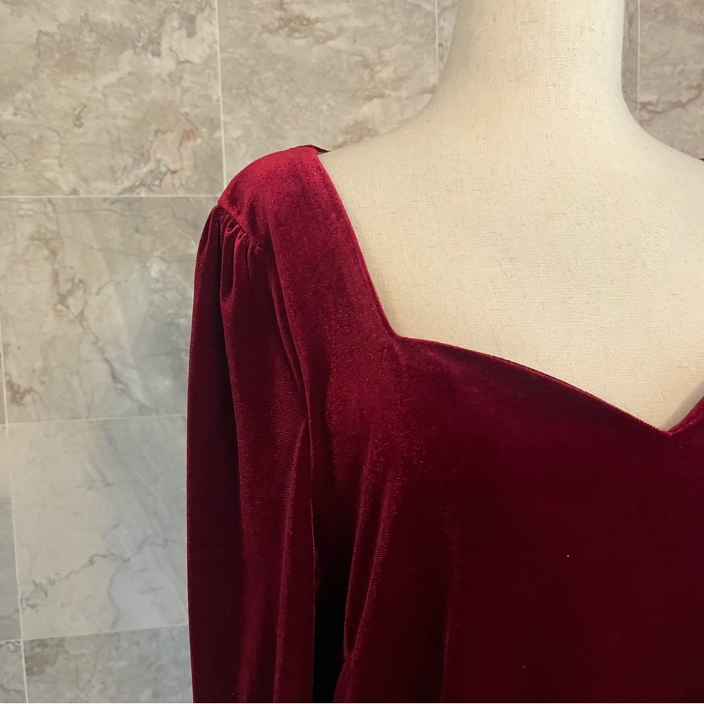 Allegra K Velvet Sweetheart Long Sleeve Top - Picture 4 of 8